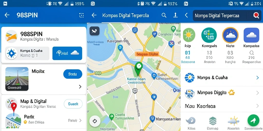 Antarmuka aplikas Kompas Digital 988SPIN yang sederhana dan informatif.