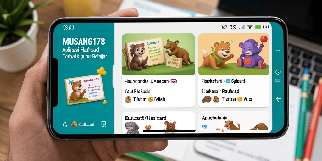 Screenshot utama MUSANG178 menampilkan antarmuka yang ramah pengguna dan fitur Flashcard.