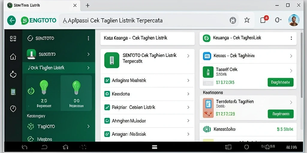 Antarmuka SENGTOTO yang menampilkan informasi tagihan listrik.